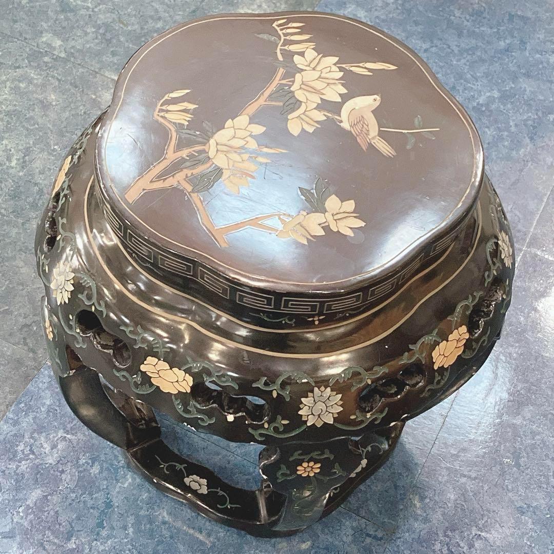 中国美術 サイドテーブル 木製 ブラック 骨董 アンティーク ヴィンテージ