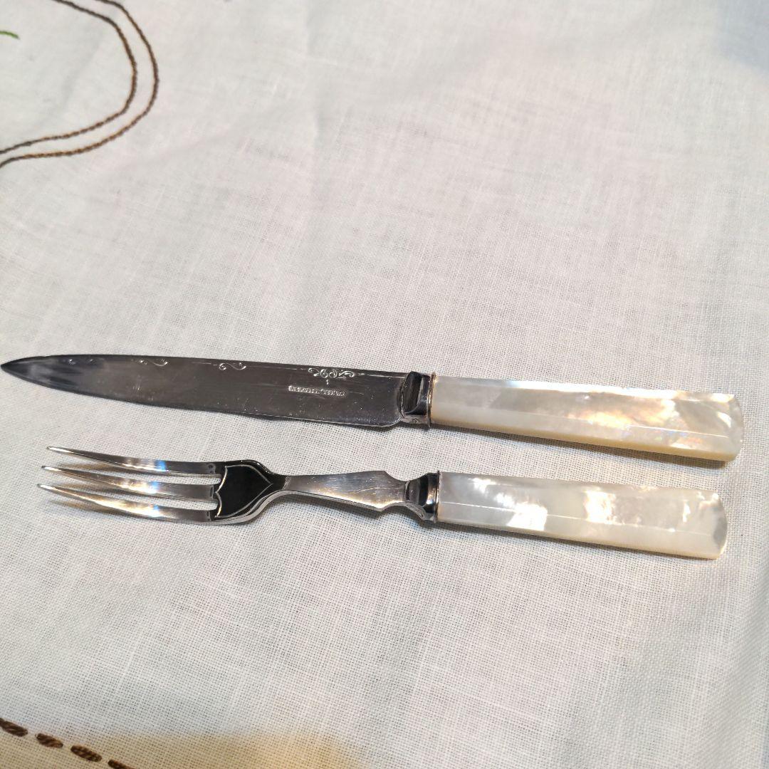 アンティーク　アールデコ　白蝶貝(マザーオパール)デザート用セット　木箱入り