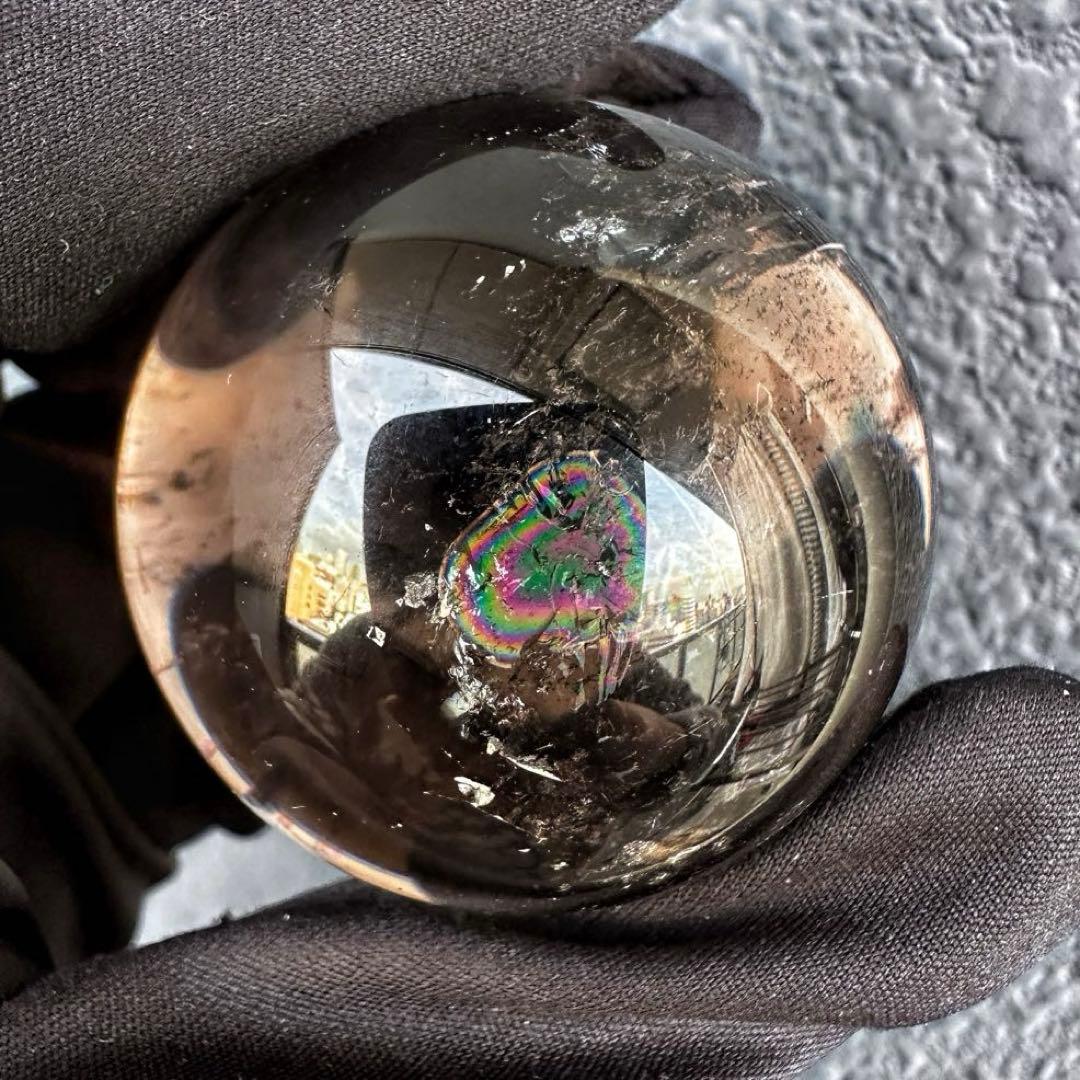 開運 魔除 ❗️レインボー☆スモーキークォーツ丸玉☆パワーストーン天然石A1306