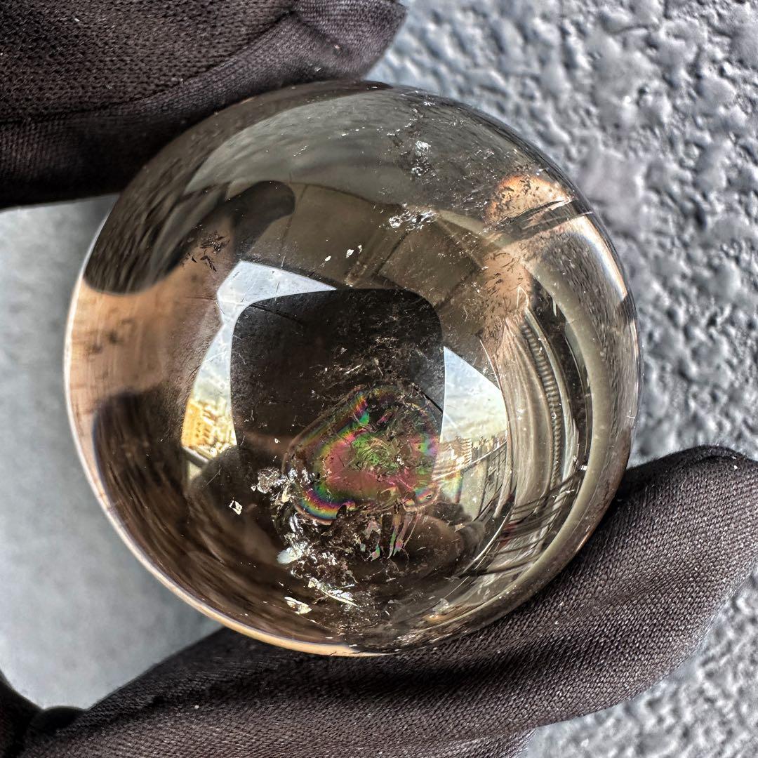 開運 魔除 ❗️レインボー☆スモーキークォーツ丸玉☆パワーストーン天然石A1306