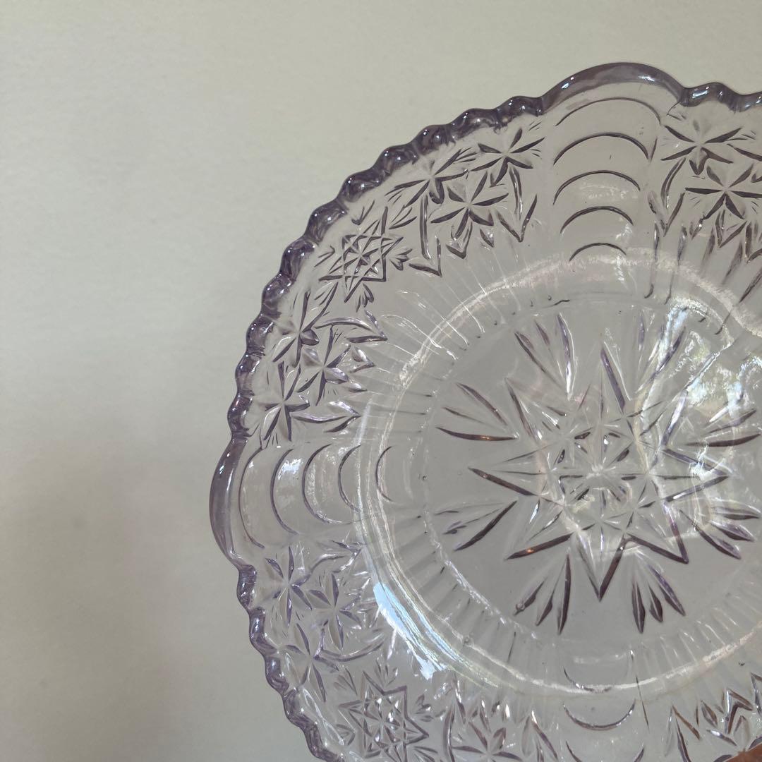 ビンテージキリコガラス皿パープル飾り皿レトロ