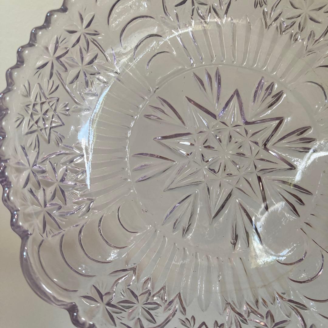 ビンテージキリコガラス皿パープル飾り皿レトロ