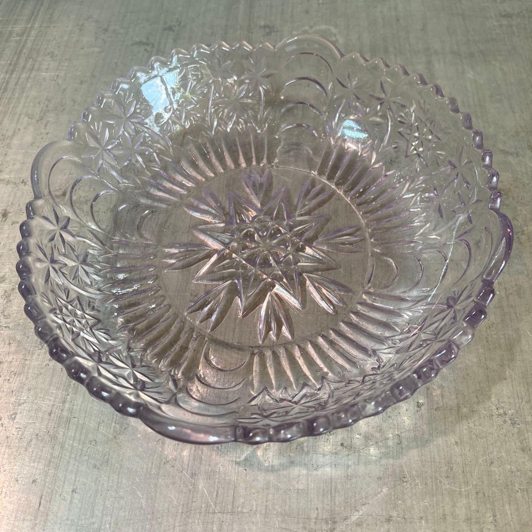 ビンテージキリコガラス皿パープル飾り皿レトロ