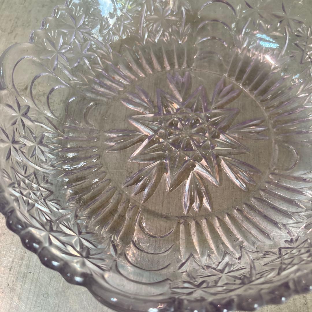 ビンテージキリコガラス皿パープル飾り皿レトロ