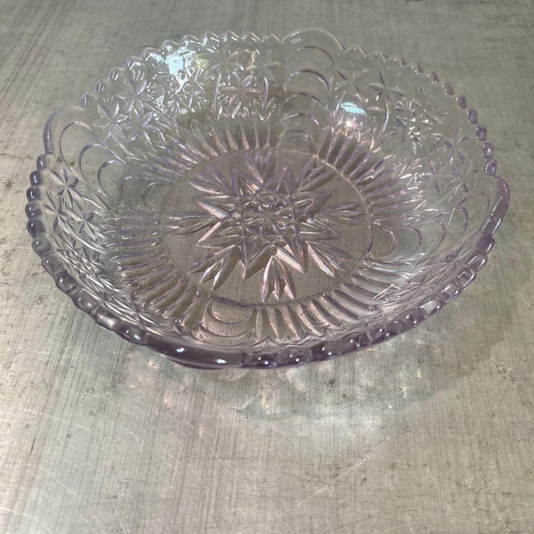 ビンテージキリコガラス皿パープル飾り皿レトロ