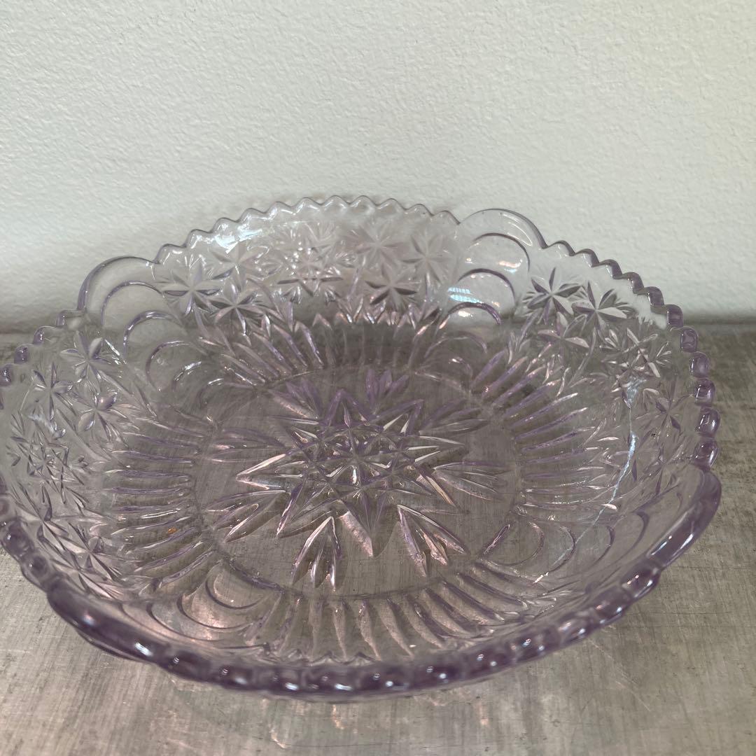 ビンテージキリコガラス皿パープル飾り皿レトロ
