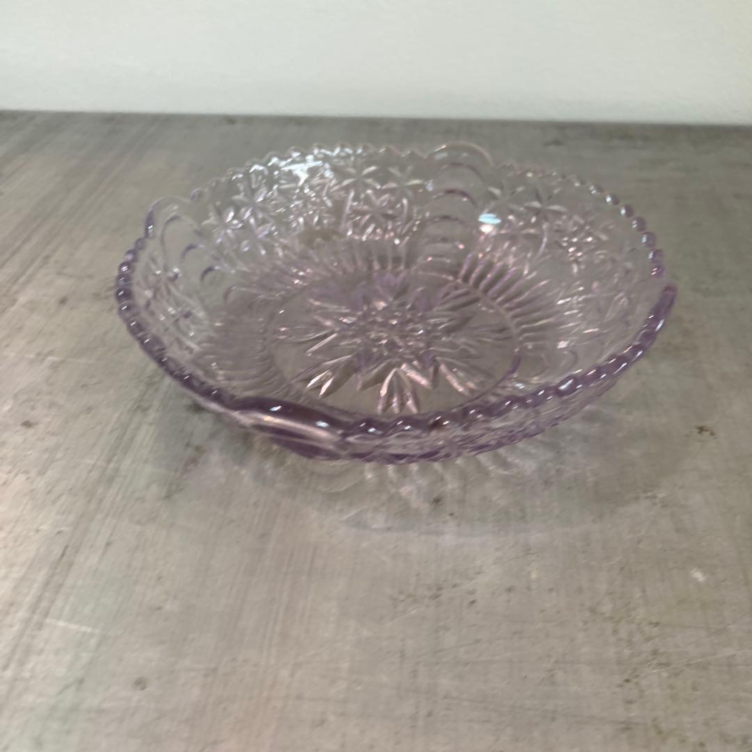 ビンテージキリコガラス皿パープル飾り皿レトロ