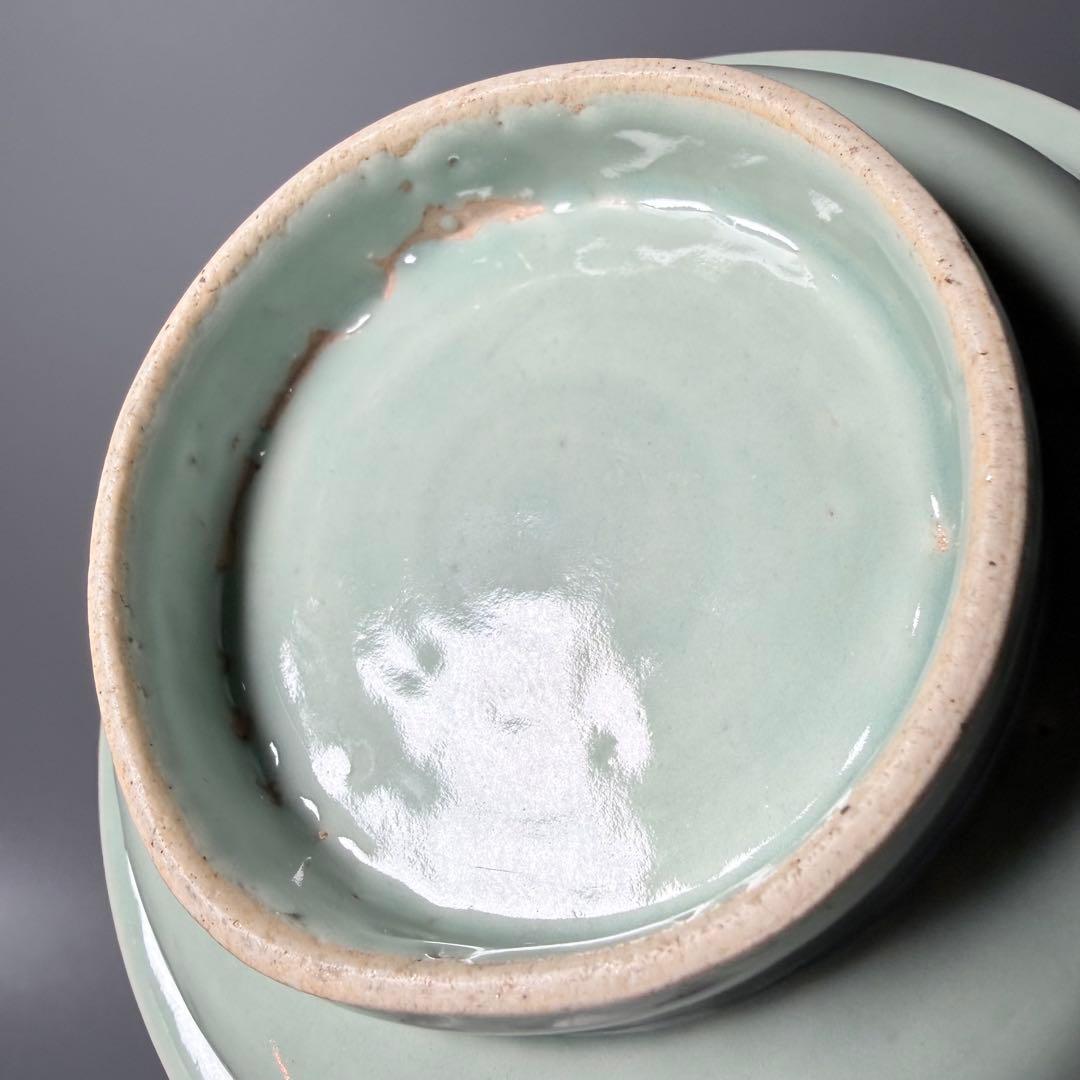 盛期鍋島 青磁染付柳竹垣文高台五寸皿 共箱 直径14.5cm 状態◎ 蒐集家