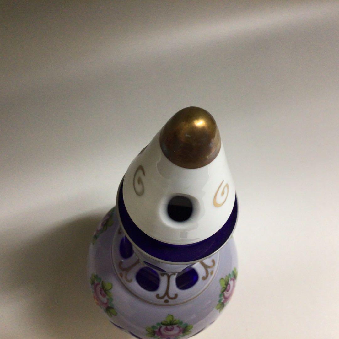 ★BOHEMIA ボヘミア　エナメル　デキャンタ　ブルー　カットグラス　花