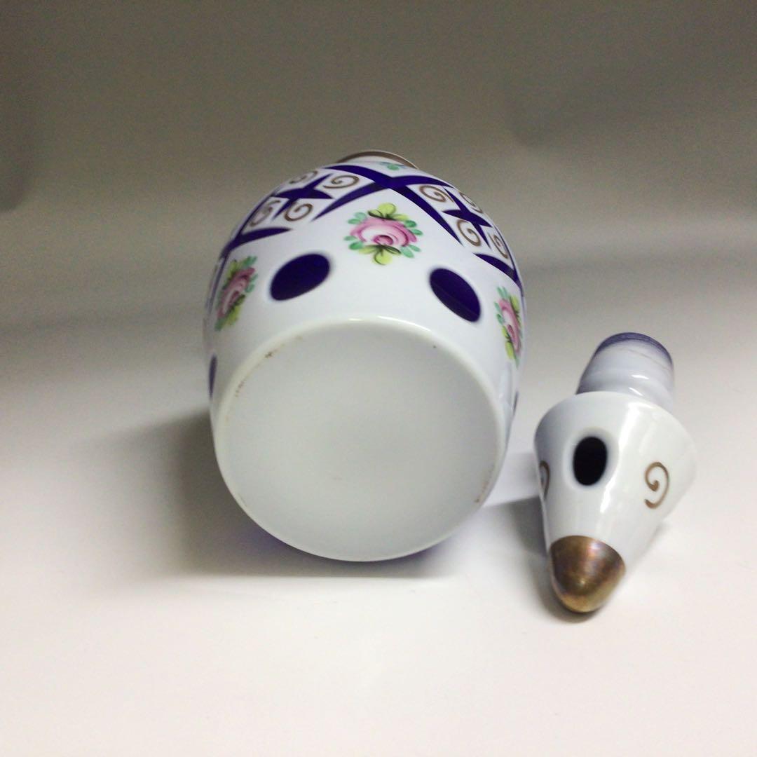 ★BOHEMIA ボヘミア　エナメル　デキャンタ　ブルー　カットグラス　花