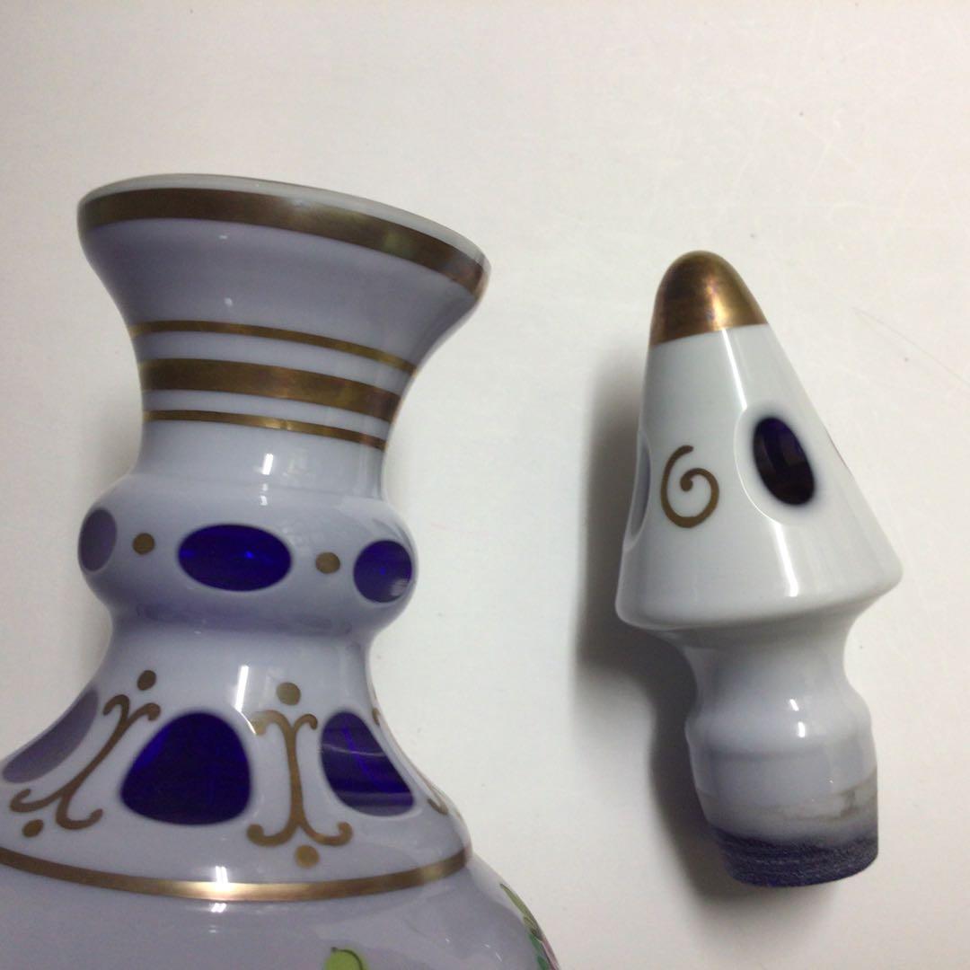 ★BOHEMIA ボヘミア　エナメル　デキャンタ　ブルー　カットグラス　花