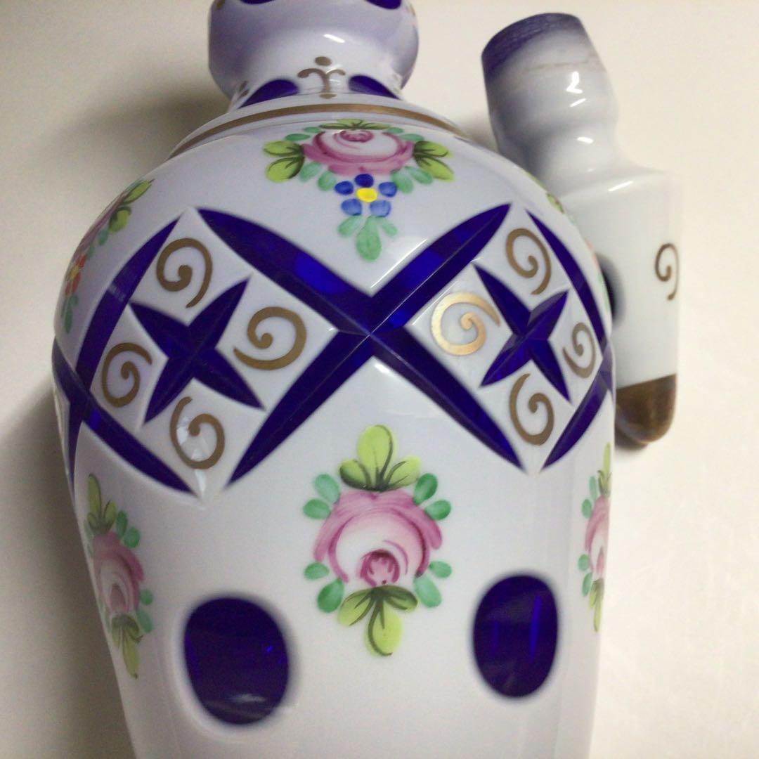 ★BOHEMIA ボヘミア　エナメル　デキャンタ　ブルー　カットグラス　花