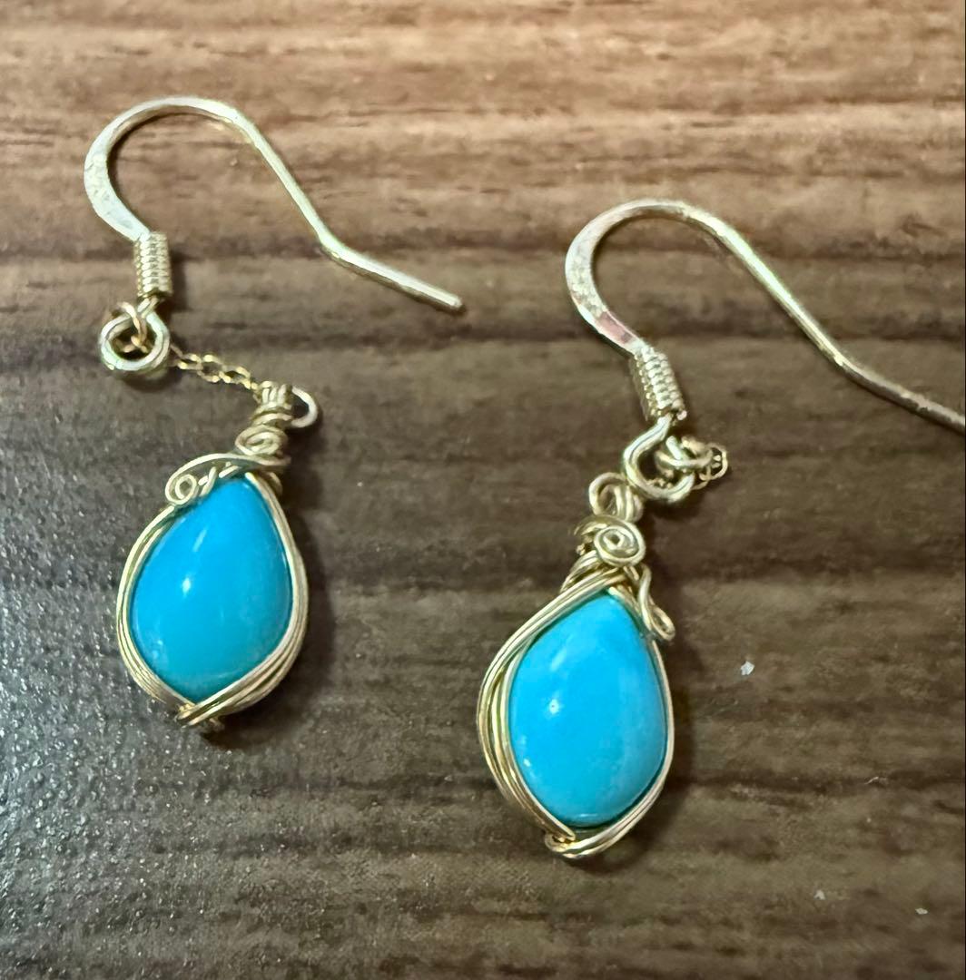 フカネ巻き　スリーピングビューティー　ターコイズ のネックレス　ピアスセット