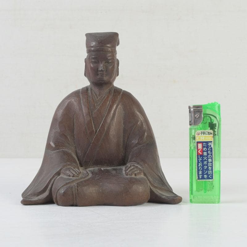 時代木彫　利休居士像　人物像　置物　書付　V　9844