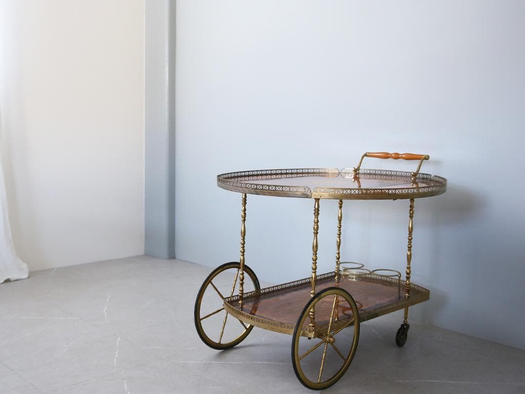 フランスアンティークドロップリーフキッチンワゴン/トロリーテーブル(88-192