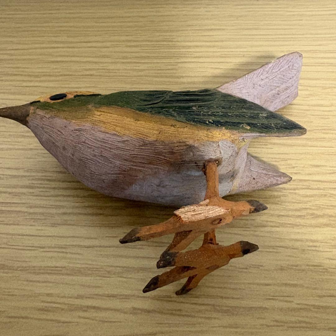 【激レア】 上野玉水作 木彫 鶯 骨董品 名前入り