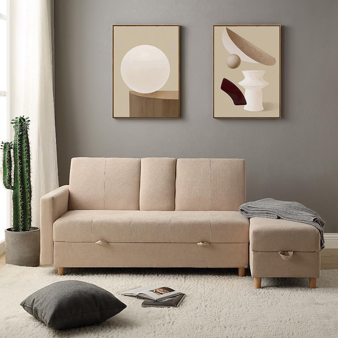 【ベージュ】ソファー 3人掛け ソファ多機能ソファベッド 収納機能おしゃれ