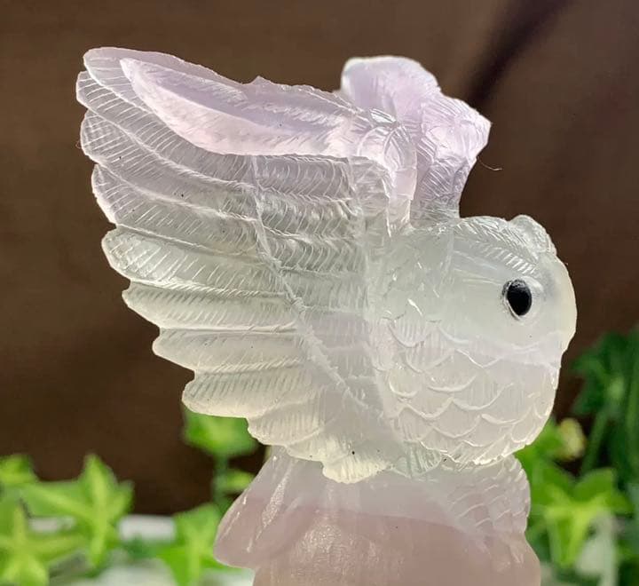 繊細な彫刻☆天使のような可愛いフローライトふくろう 置物