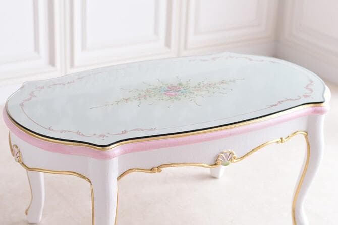 ロココ調 ガラス天板付きセンターテーブル