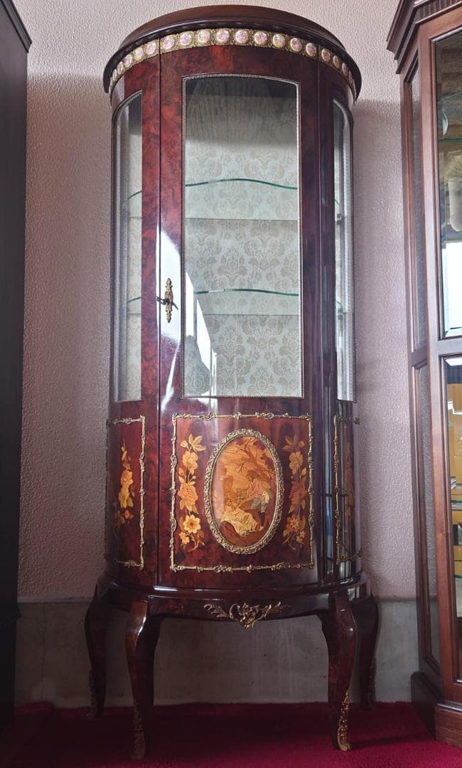 スペイン アンティーク飾り棚 マホガニーローズウッド キャビネット