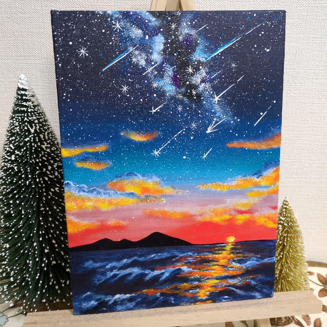 sunset』/アクリル画 原画 夕暮 星空 流星群 流れ星 海 16×22 - メルカリ