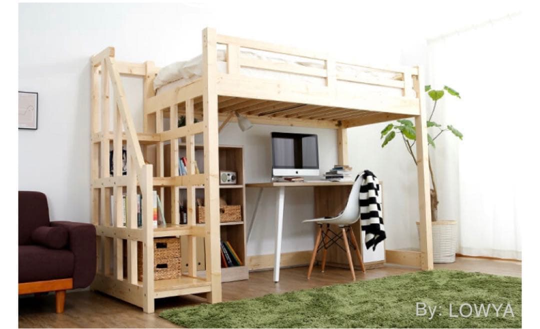 【配送要相談】★木製ロフトベッド 宮棚　階段下収納