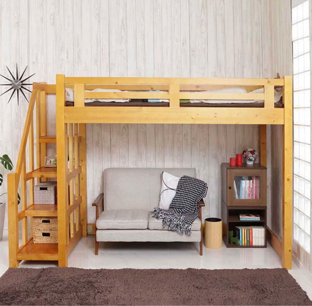 【配送要相談】★木製ロフトベッド 宮棚　階段下収納
