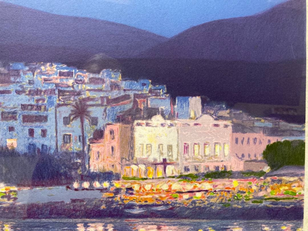 リトグラフ 風景画【フランシスコ・ボッシュ】 「教会の見える夜景