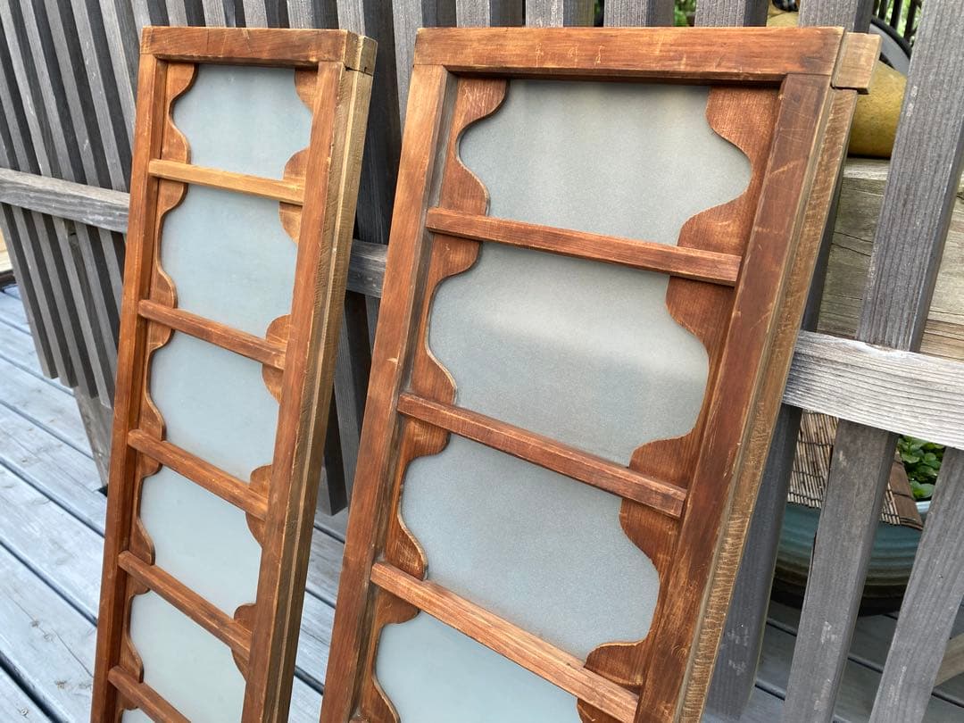 和風木製　欄間　2枚セット　すりガラス付き　アンティーク　レトロ