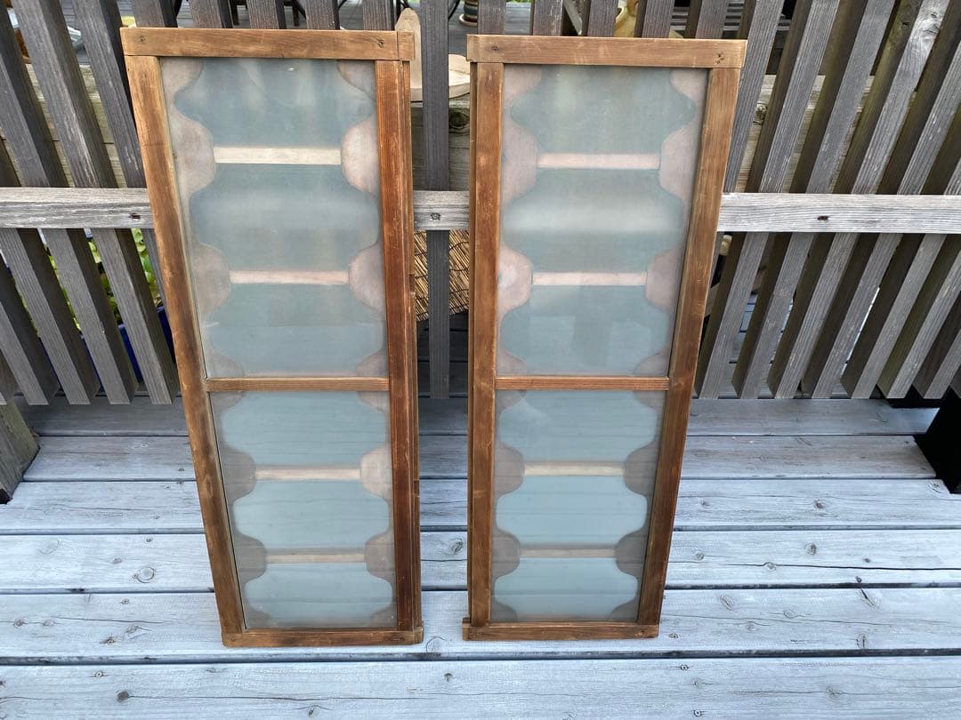 和風木製　欄間　2枚セット　すりガラス付き　アンティーク　レトロ
