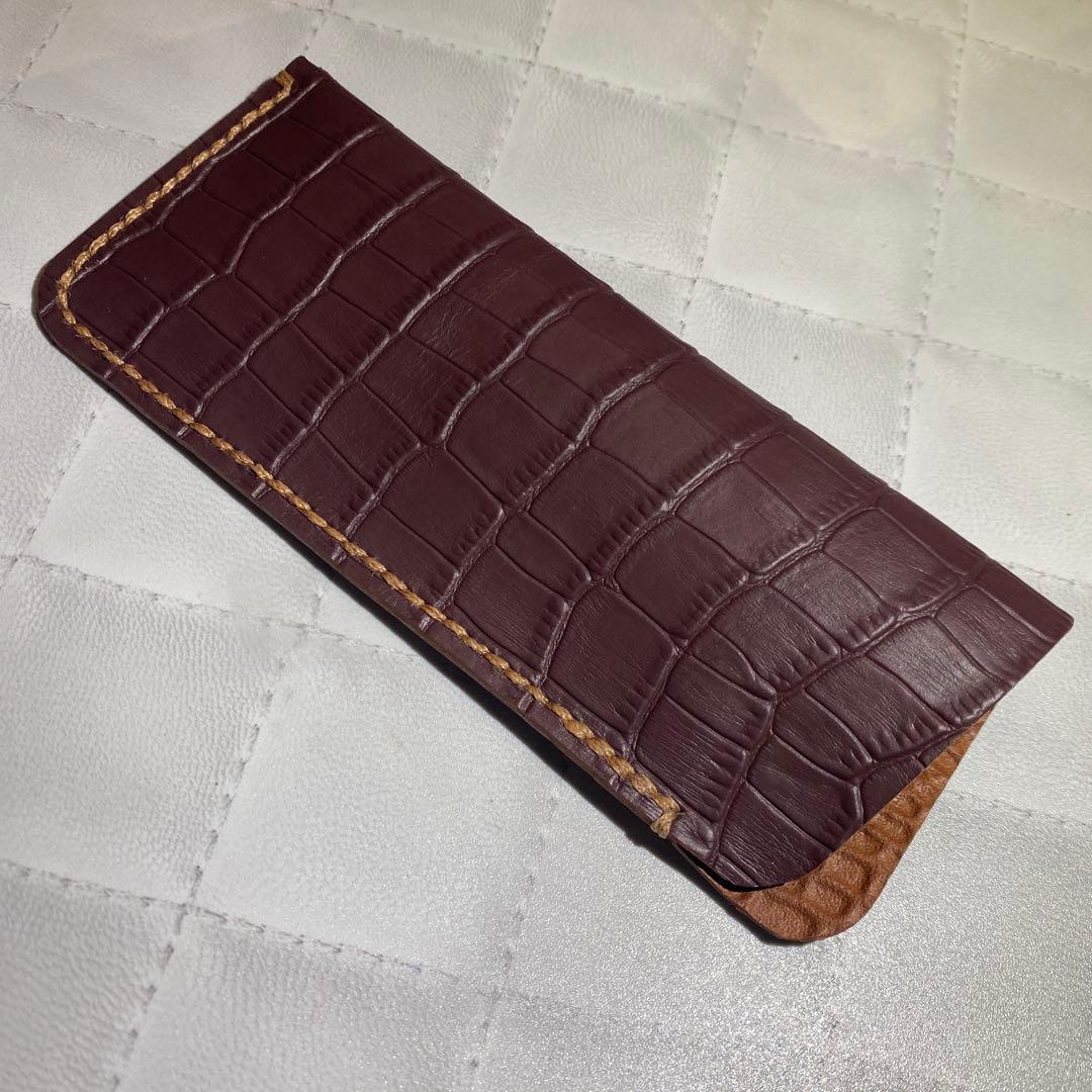 bl-BB型押し メガネケース レザークラフト