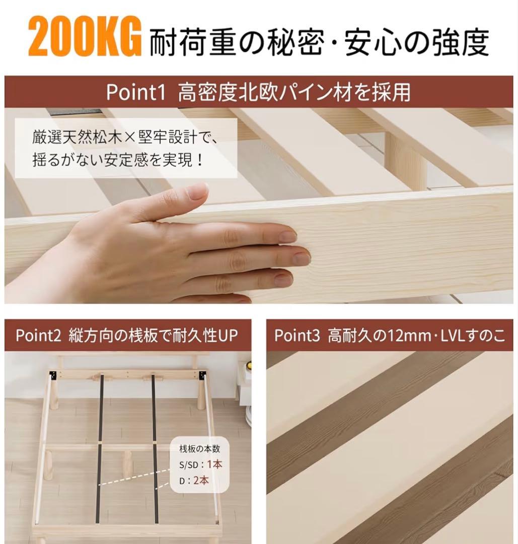 大阪受渡限定　Rakuisme ダブル　ヘッドボード付フレーム　2口コンセント