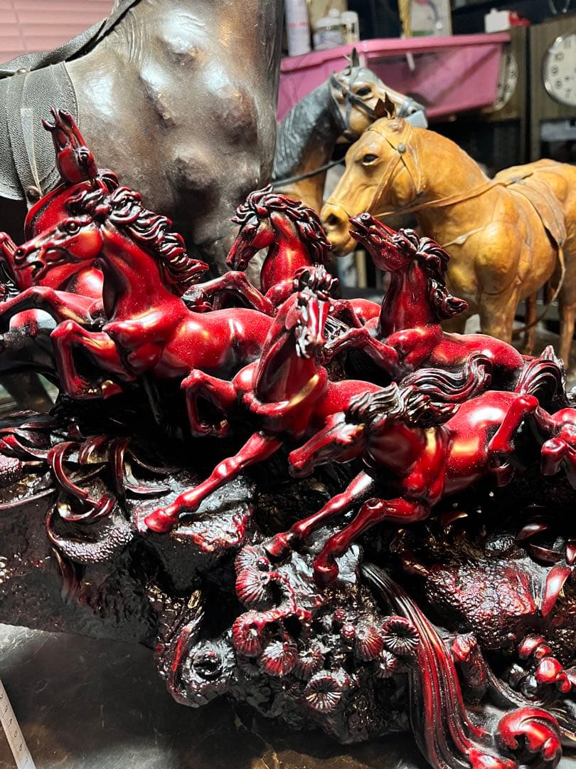 九頭馬 、寿山石九頭馬、うまくいく、縁起物、中国寿山石、置物 、骨董品