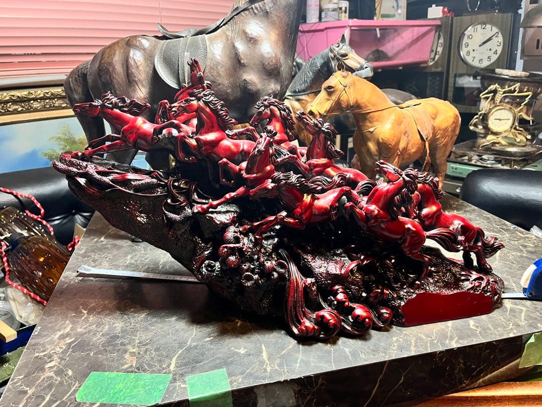 九頭馬 、寿山石九頭馬、うまくいく、縁起物、中国寿山石、置物 、骨董品