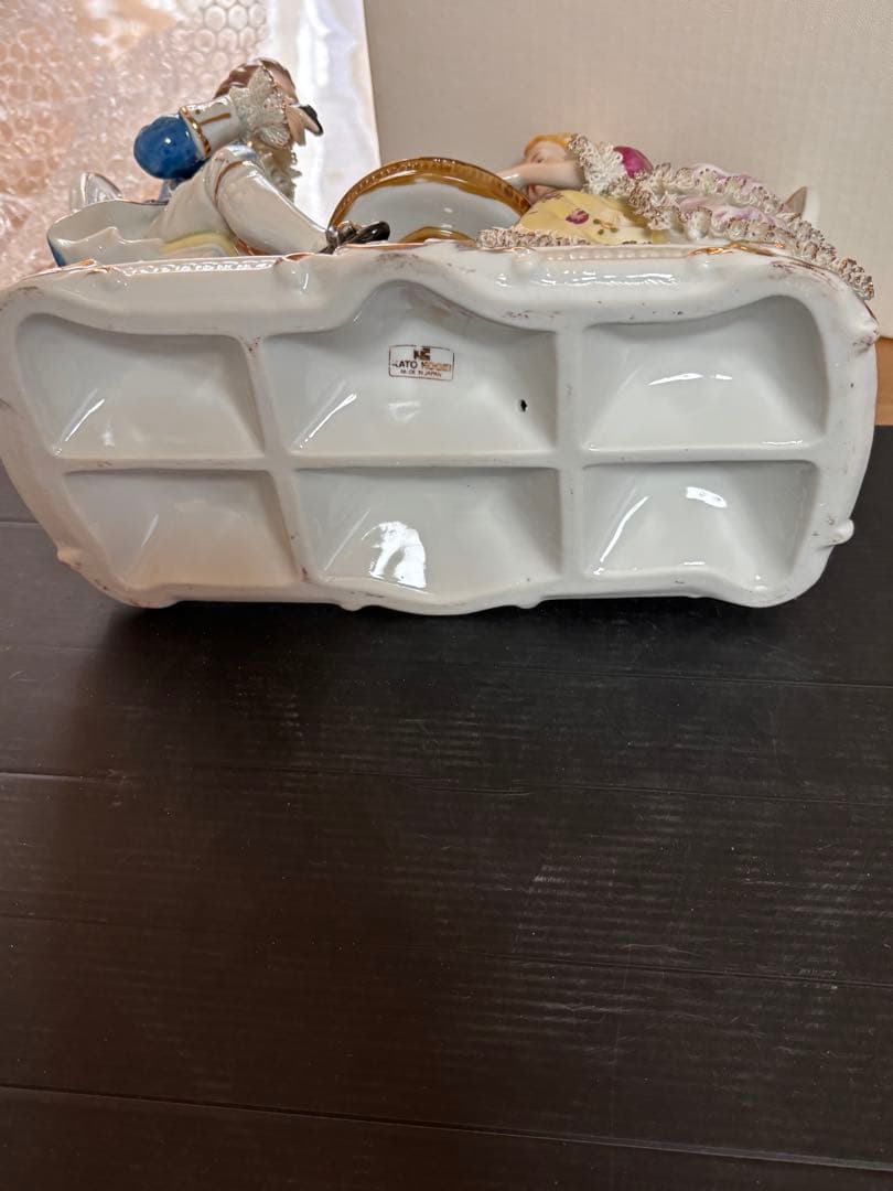 未使用箱あり❣️加藤工芸 レースドール陶器フィギリン チェスを楽しむ男女 大サイズ