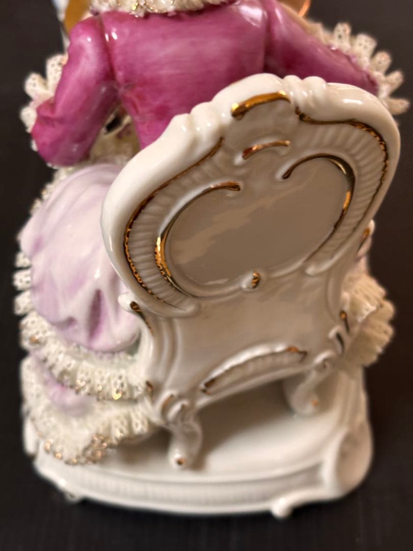 未使用箱あり❣️加藤工芸 レースドール陶器フィギリン チェスを楽しむ男女 大サイズ