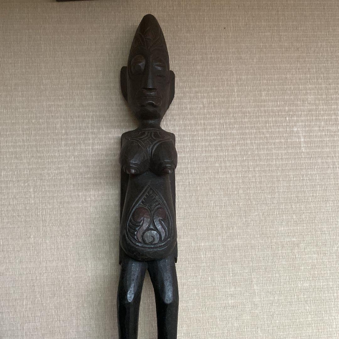 アジアン雑貨置物　木彫りプリミティブ人形男女ペア