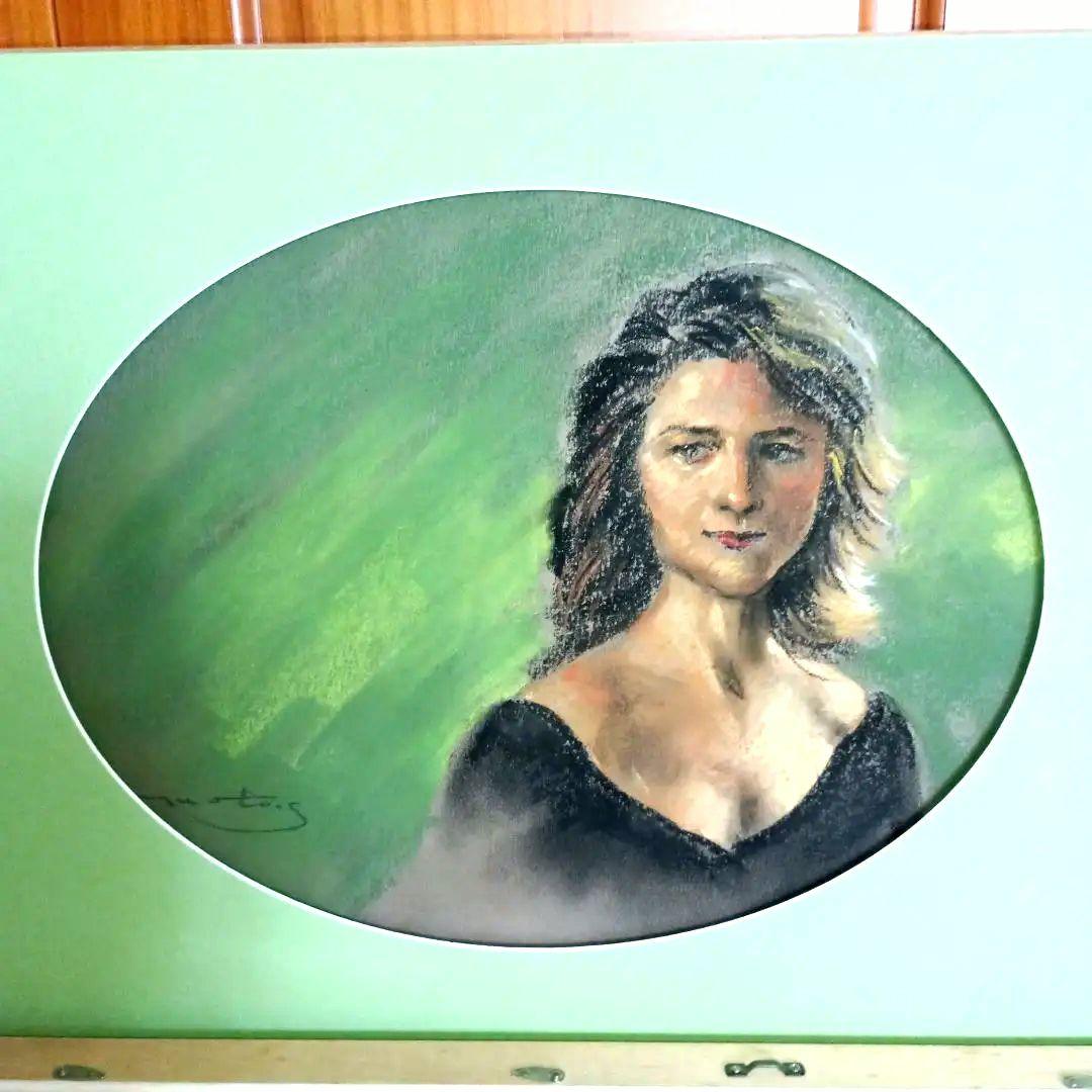 絵画　パステル　婦人　S 原画