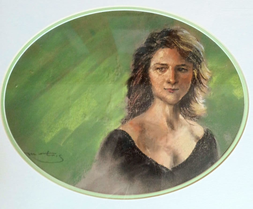 絵画　パステル　婦人　S 原画