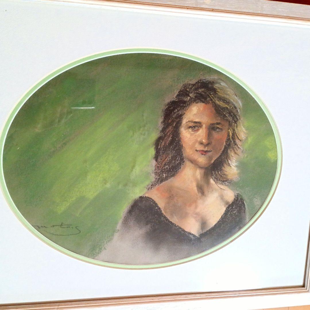 絵画　パステル　婦人　S 原画