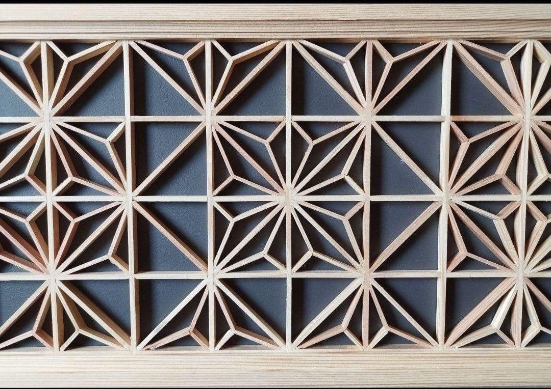 104 ❣️特価❣️麻の葉組子　4枚一組　木製額縁