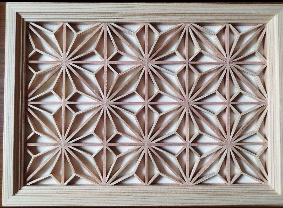 104 ❣️特価❣️麻の葉組子　4枚一組　木製額縁