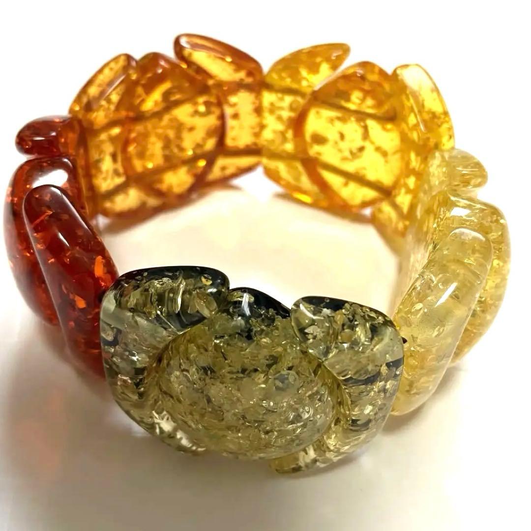 人気の天然樹脂琥珀(アンバー)透明スクエアビーズ　カラフル５種　新品