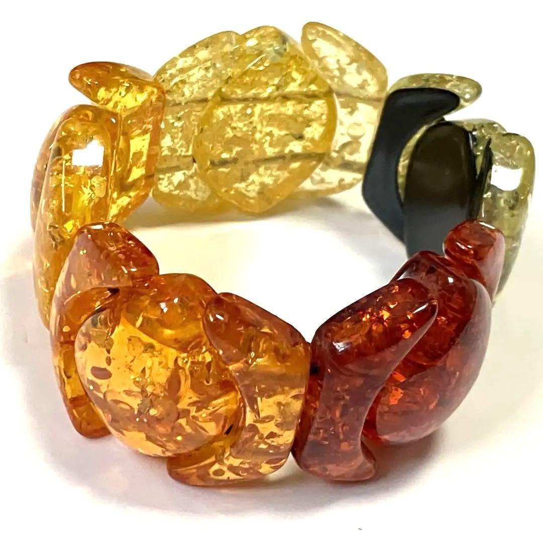 人気の天然樹脂琥珀(アンバー)透明スクエアビーズ　カラフル５種　新品