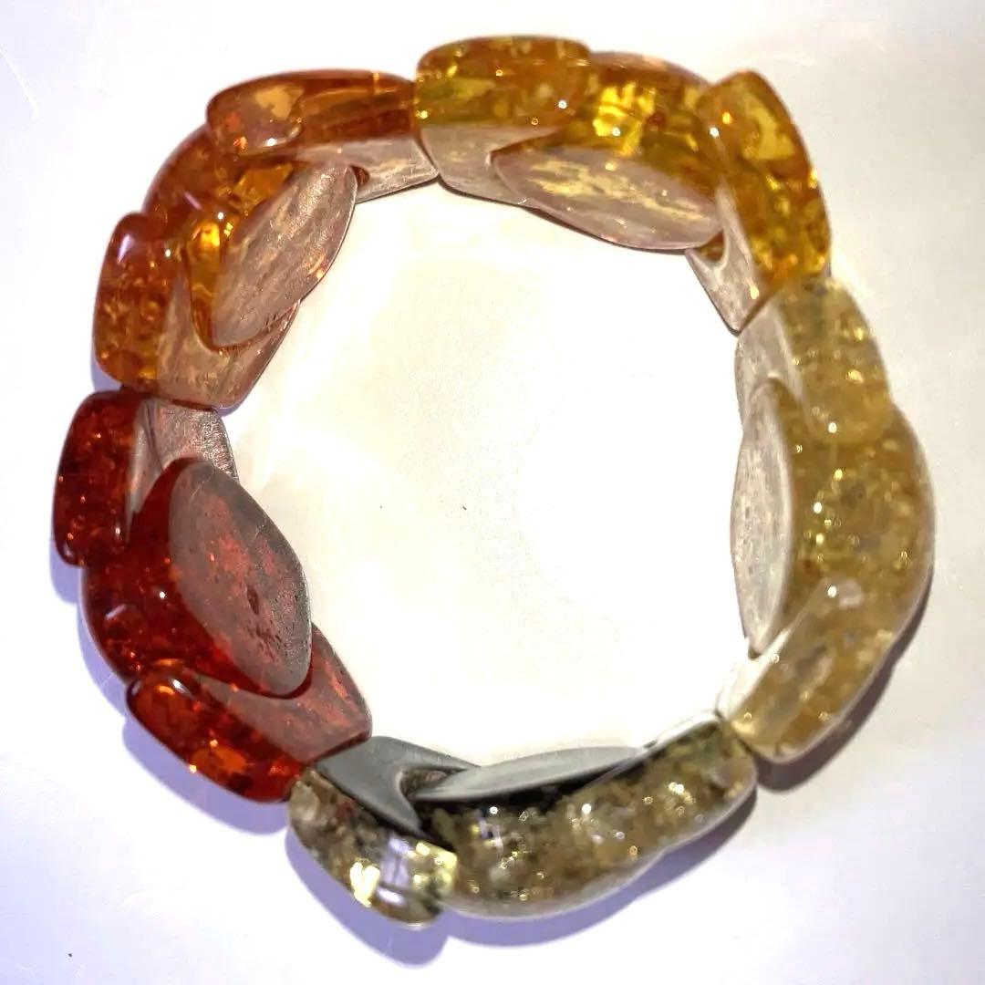 人気の天然樹脂琥珀(アンバー)透明スクエアビーズ　カラフル５種　新品