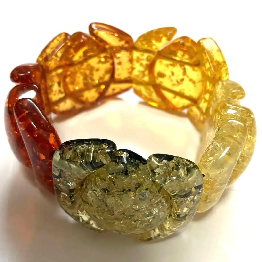 人気の天然樹脂琥珀(アンバー)透明スクエアビーズ　カラフル５種　新品