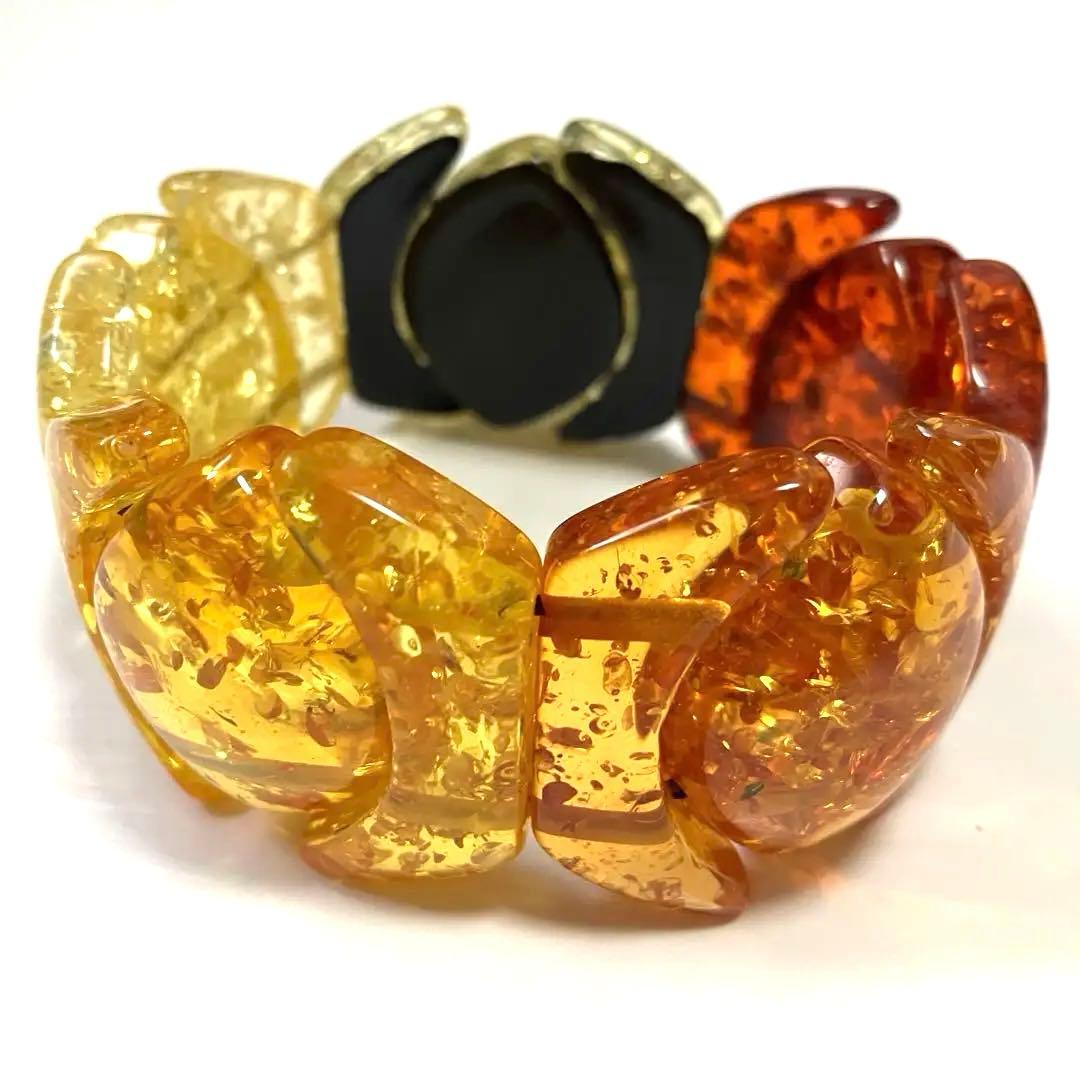 人気の天然樹脂琥珀(アンバー)透明スクエアビーズ　カラフル５種　新品