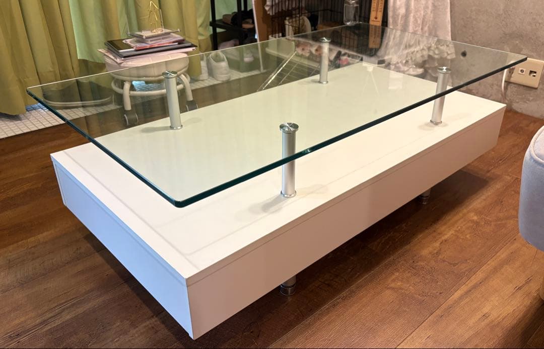 ガラステーブル　ローテーブル 引き出し付き 目立つ傷なし