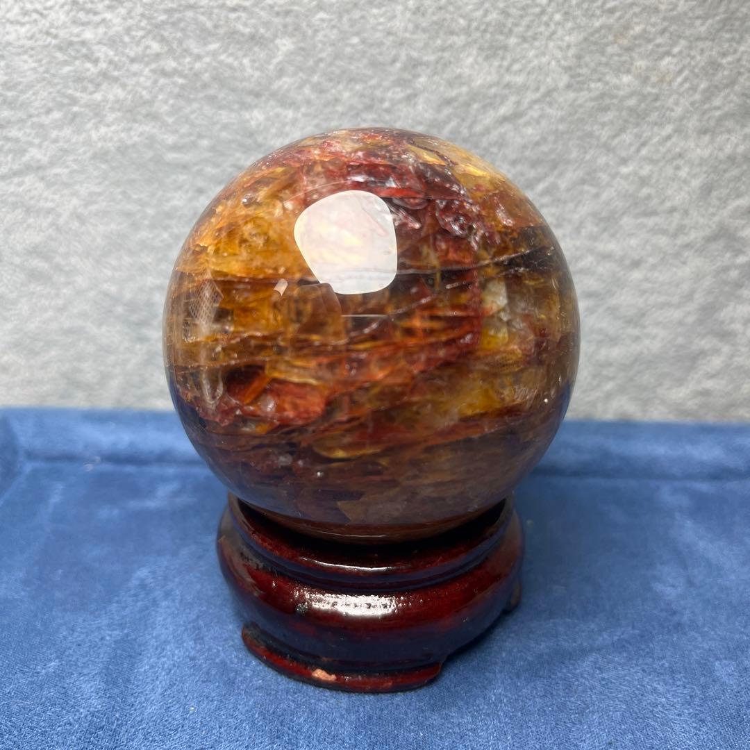 ファイアクオーツとゴールデンヒーラー共生　スフィア　直径 63.5mm