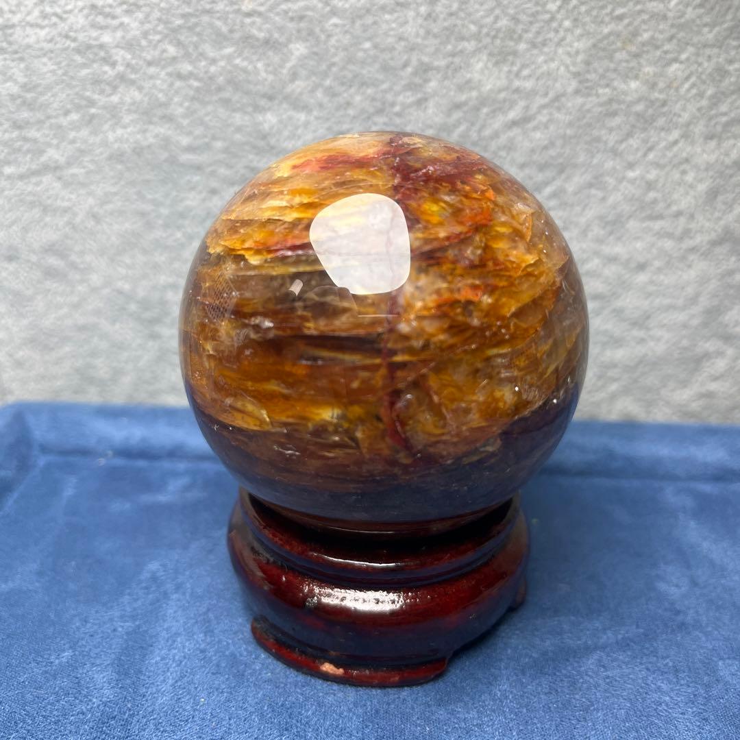 ファイアクオーツとゴールデンヒーラー共生　スフィア　直径 63.5mm